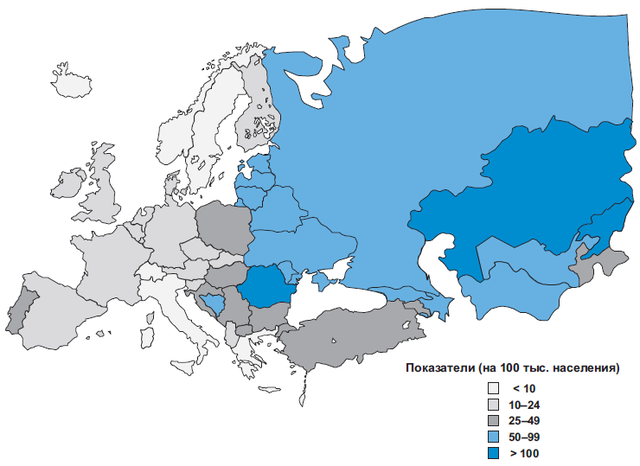 Файл:Зарегистрированная заболеваемость туберкулезом в Европейском регионе ВОЗ, 2000 г.png