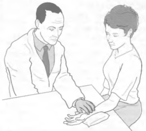 Положение руки пациента при исследовании пульса сидя
