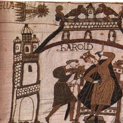 Изображение кометы Галлея 1066 г. на гобелене Майе времён короля Гарольда.